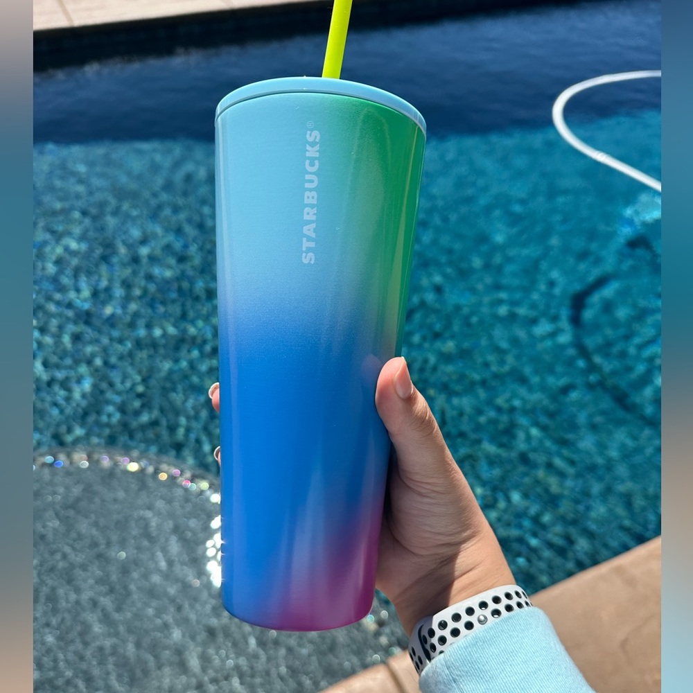 NWT 24floz Starbucks green/pink/blue coffee tumblr cup May2023 limitededition V